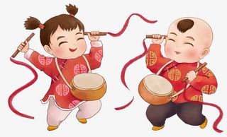 卡通手绘年画娃娃装饰图案免抠