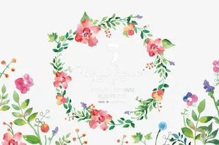 矢量水彩花环免抠