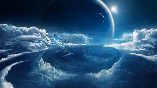 夜空云层飞机月亮海报背景