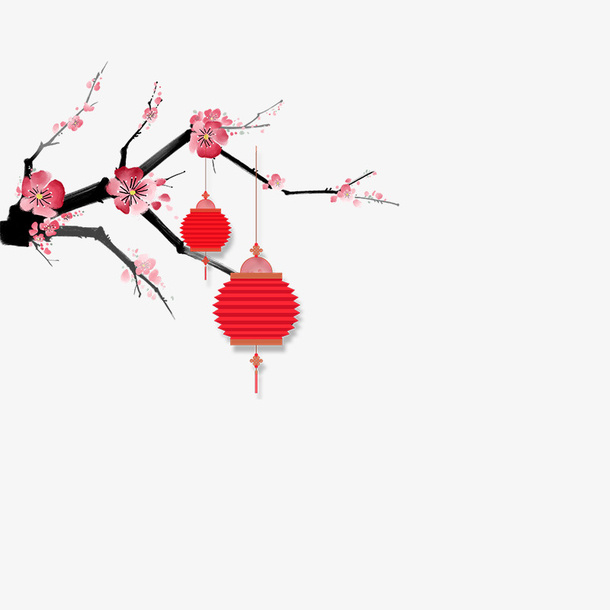 梅花上的灯笼素材免抠