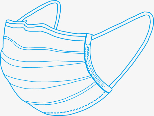 蓝色手绘线条口罩免抠