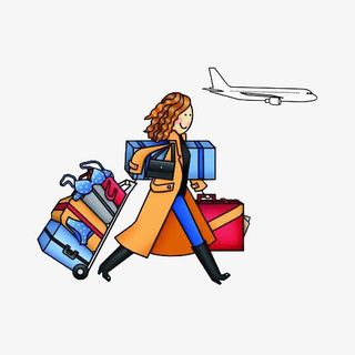 卡通女人拖着行李免抠