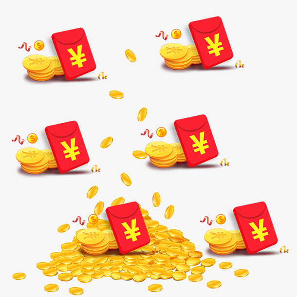 金币红包彩带满天飞免抠