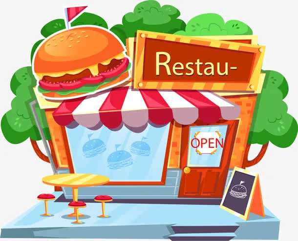 矢量手绘汉堡店免抠