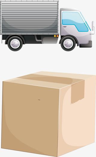 卡通快递盒子物流小汽车免抠