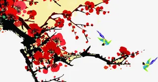 红色古典梅花设计手绘免抠