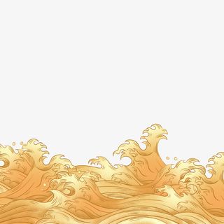 国潮风金色手绘海浪免抠