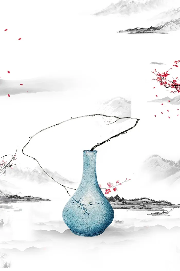 中式淡雅水墨插花禅意海报背景高清