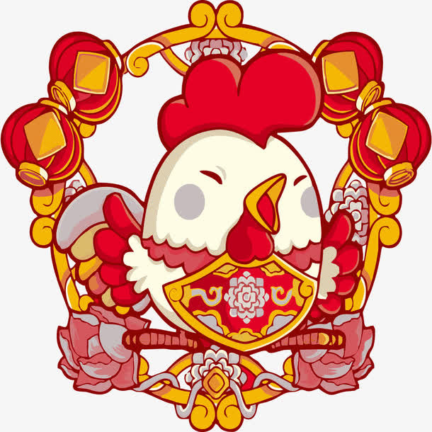 矢量卡通可爱鸡年装饰图案免抠