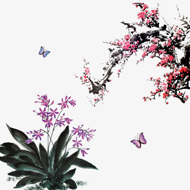 中国风梅花和兰花免抠
