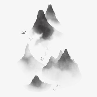 水墨古风山水画6免抠