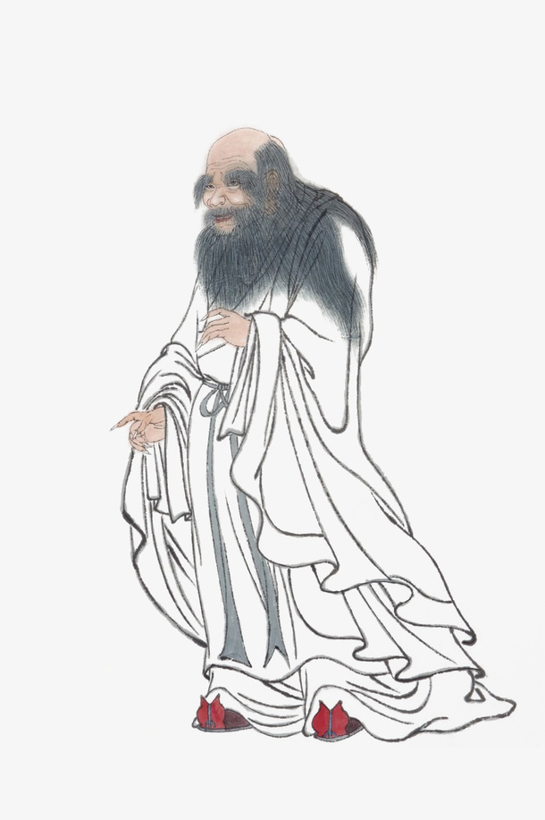 中国风手绘水墨老子画像免抠