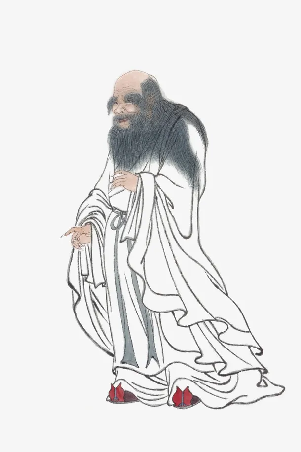 中国风手绘水墨老子画像免抠