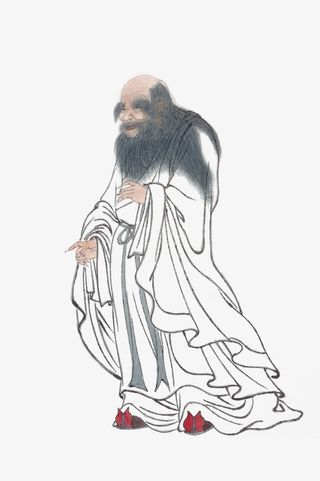 中国风手绘水墨老子画像免抠