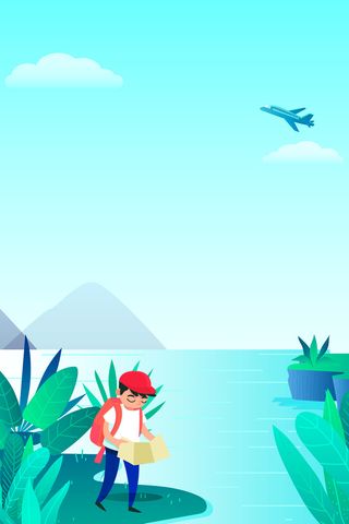 手绘卡通清新春天草地出游踏青背景高清