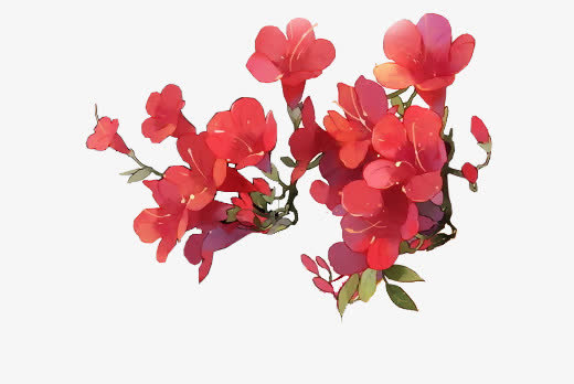 红色花朵花瓣花枝树枝免抠