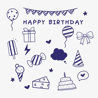 涂鸦圆珠笔线稿生日用品免抠