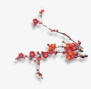 红色手绘梅花腊梅素材免抠