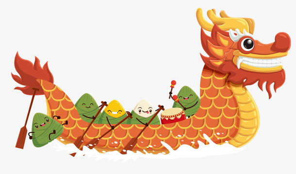 彩色纹理龙舟卡通插画免抠