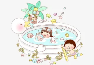 小孩游泳插画免抠