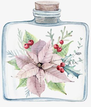 手绘玻璃瓶圣诞装饰免抠