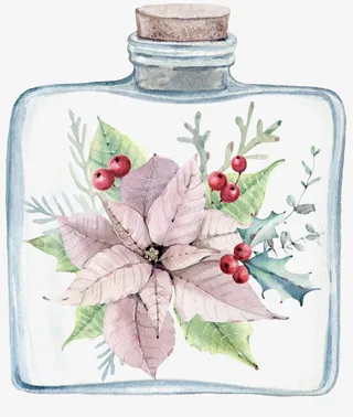 手绘玻璃瓶圣诞装饰免抠