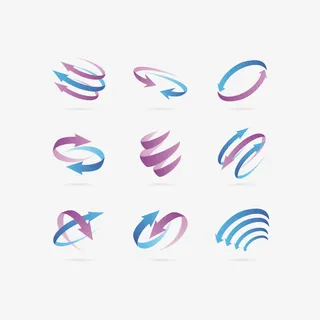 矢量彩色旋转箭头免抠标签元素