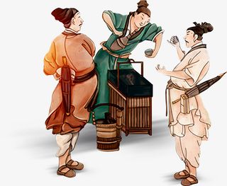 古代人物角色喝茶奏乐免抠手绘/卡通手绘元素