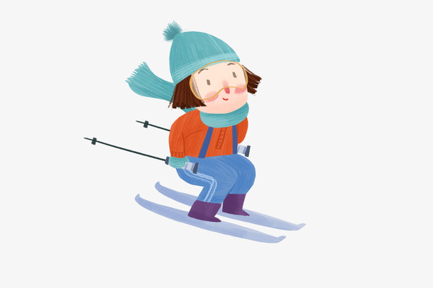 手绘滑雪人物图免抠