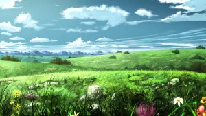 卡通花草，草地，天空高清卡通手绘背景