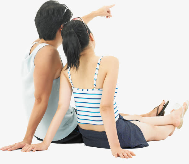 夏日海边沙滩情侣背影免抠