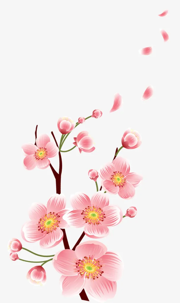 手绘装饰桃花花枝素材免抠