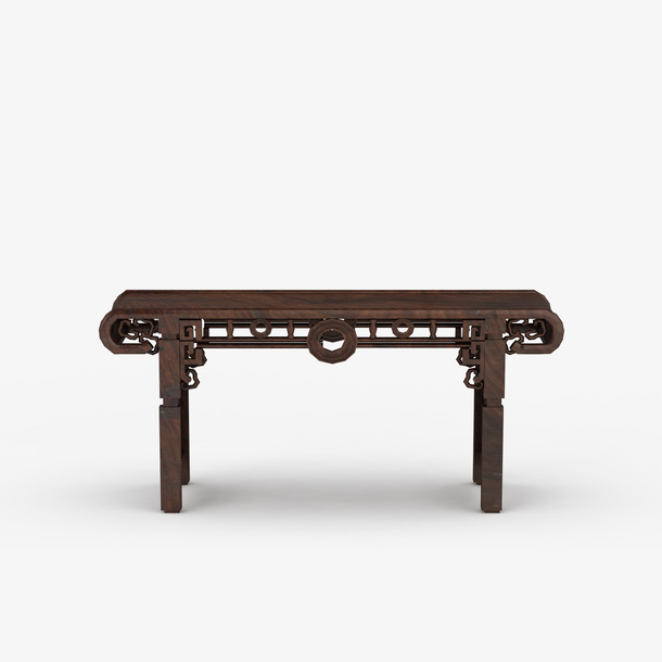 花纹棕色复古中式书桌免抠