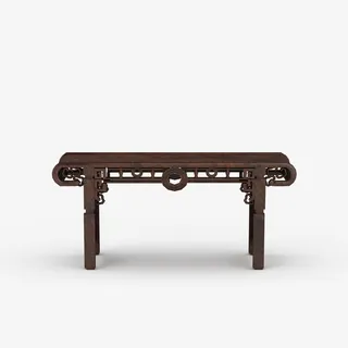 花纹棕色复古中式书桌免抠