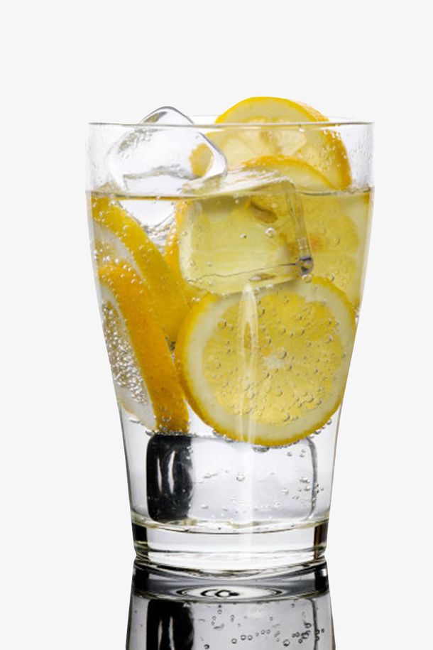 水杯苏打气泡水加柠檬加冰实物免抠