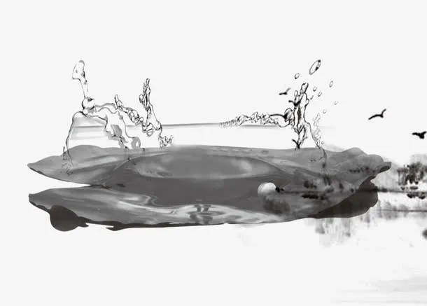 水墨石头池塘免抠