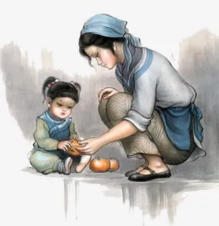 古典风光人物母女免抠