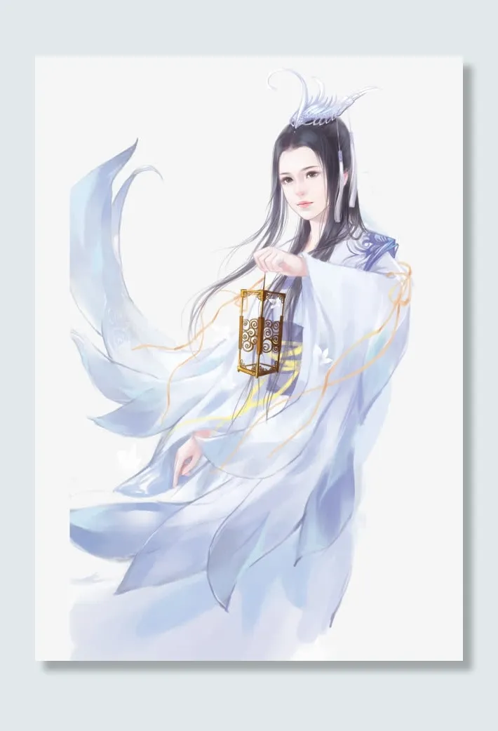 彩绘立绘白色衣服提灯笼女子免抠