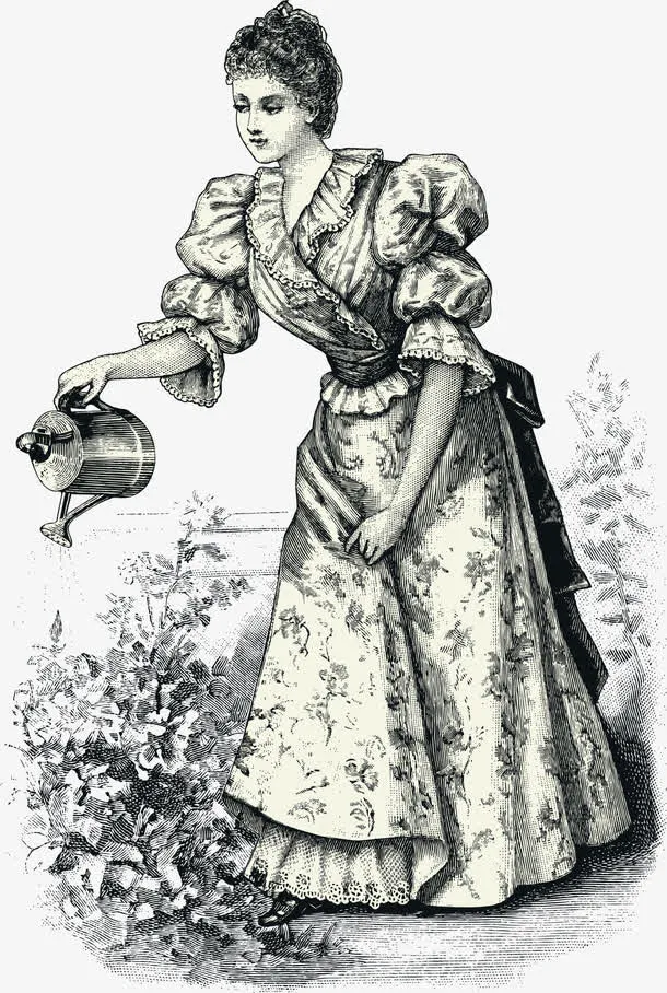 手绘欧洲中世纪浇花女仆人免抠