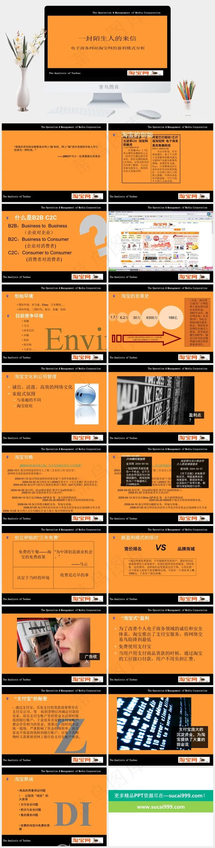 淘宝历程ppt模板橘色橙色简洁营销PPT模板