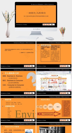 淘宝历程ppt模板橘色橙色简洁营销PPT模板