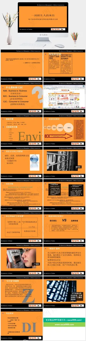 淘宝历程ppt模板橘色橙色简洁营销PPT模板