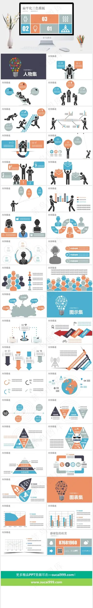 扁平化人物素材PPT模板免费下载白色营销PPT模板预览图