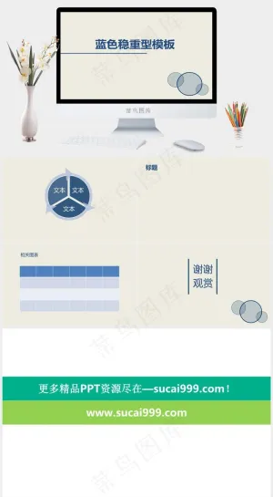 蓝色稳重型模板灰色简洁PPT模板预览图