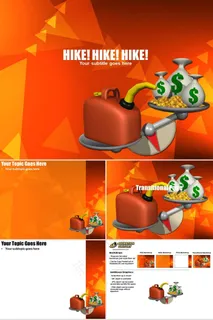 加油罐和金币钱袋PPT橘色橙色卡通风PPT模板