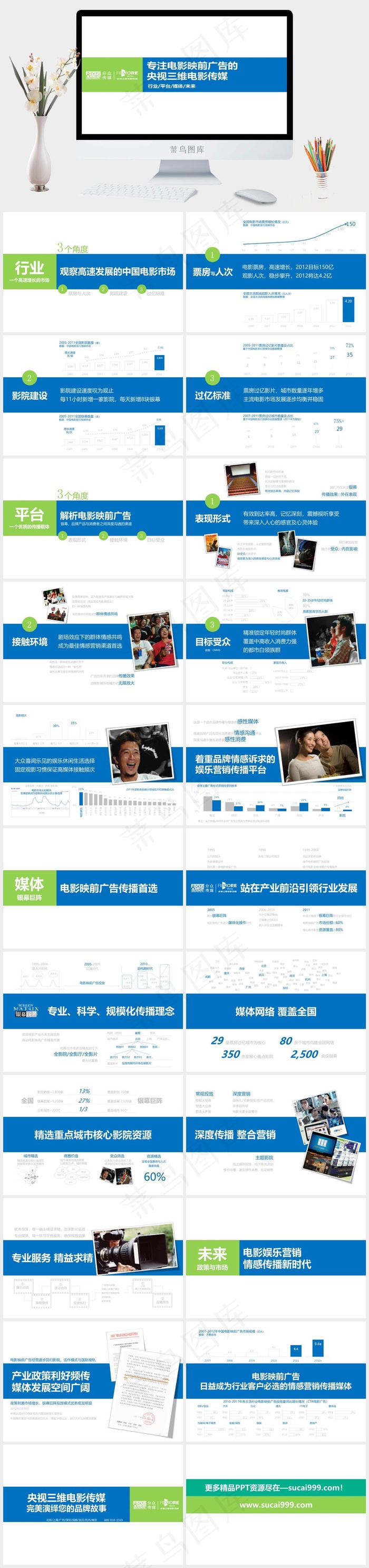 专注电影映前广告的央视三维电影传媒...白色营销PPT模板