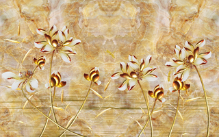 金色荷花壁画背景墙图片