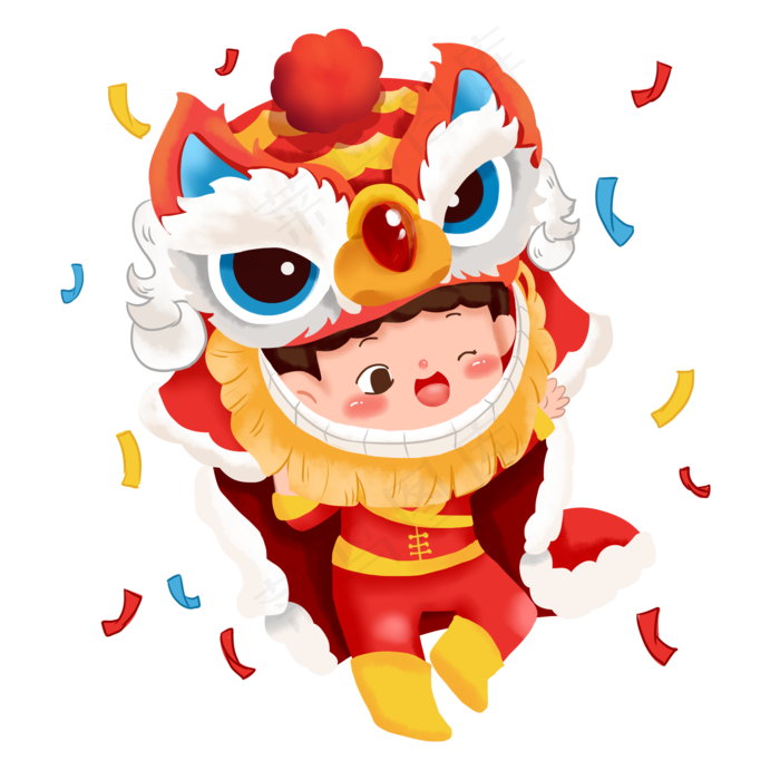 新年可爱舞狮人物图片(2000x2000)psd模版下载