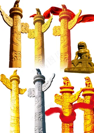 华表柱 石狮图片