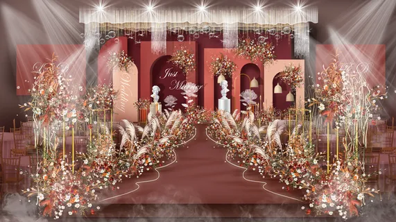 秋色莫兰迪婚礼主舞台效果图图片